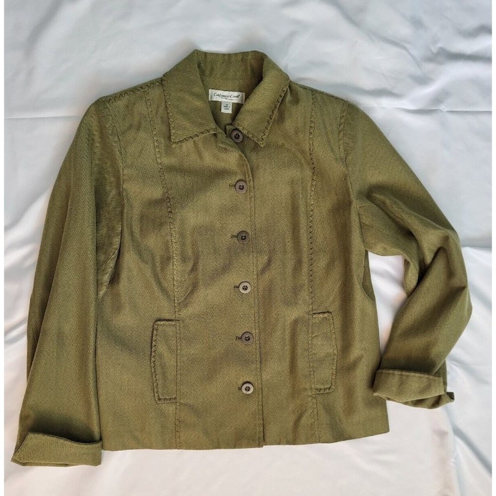 Coldwater Creek Olive Green Button Front Lined Blazer Jacket Size 10
